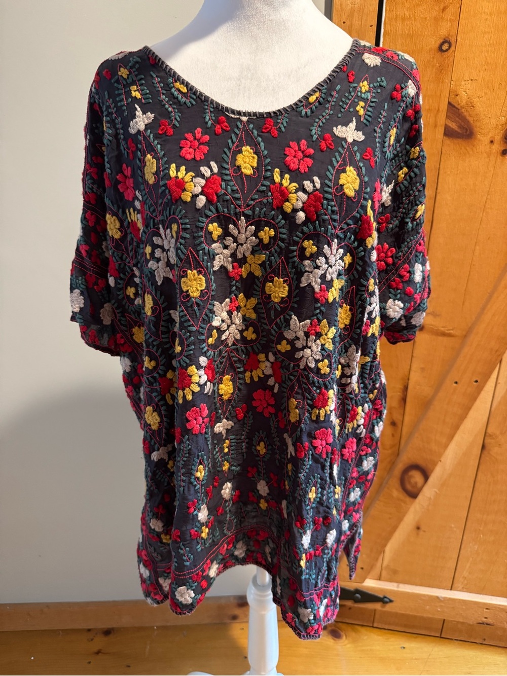 Johnny Was Embroidered Dark Grey Sybill Blouse, S